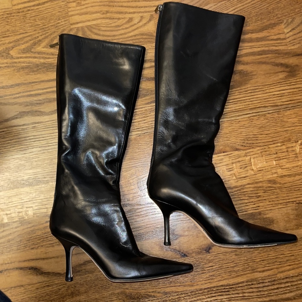Jimmy Choo Black Leather High Heel Boots